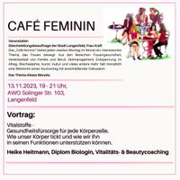 Café Feminin, Stadt Langenfeld, Vortrag, Vitalstoffe, Gesundheitsvorsorge